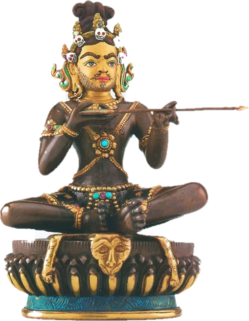 Figur des Mahasiddha Saraha im Lotussitz mit Pfeil in der Hand